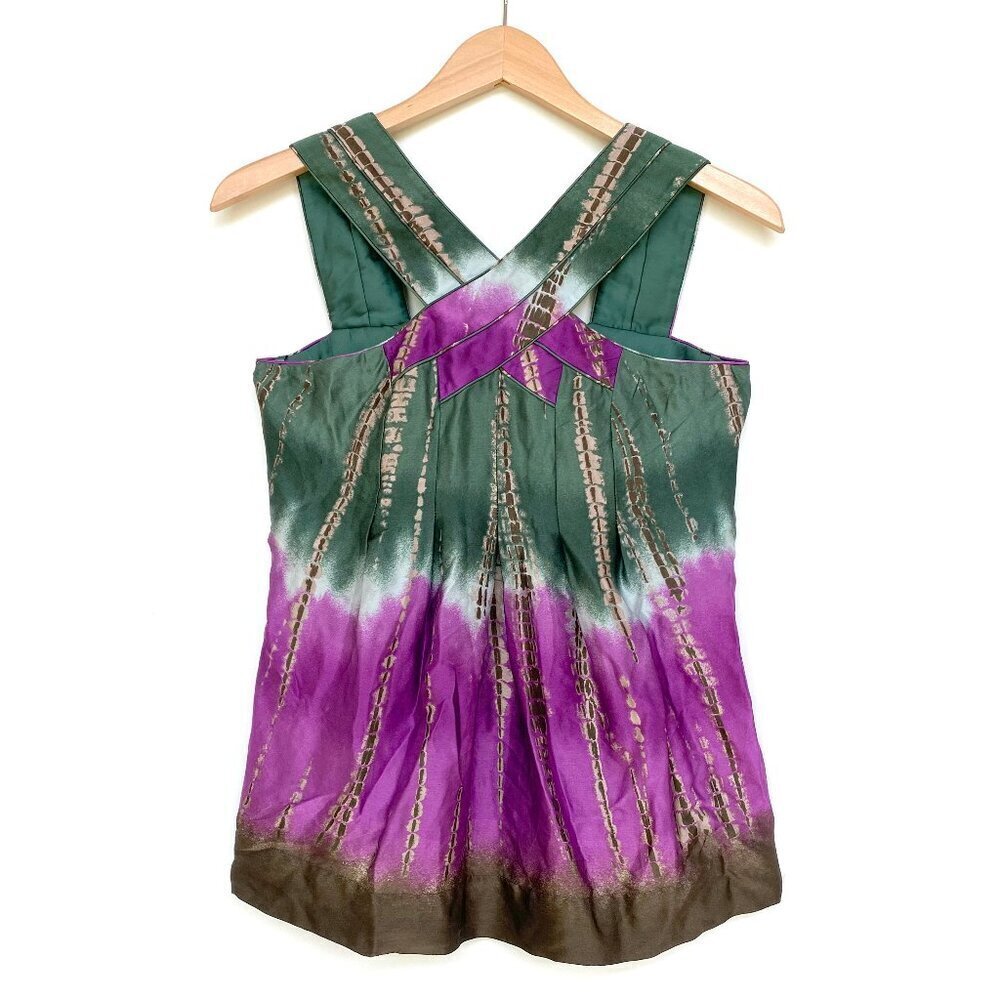 BCBG MaxAzria 100% Silk Tie Dye Wide Shoulder Strap Top Size S